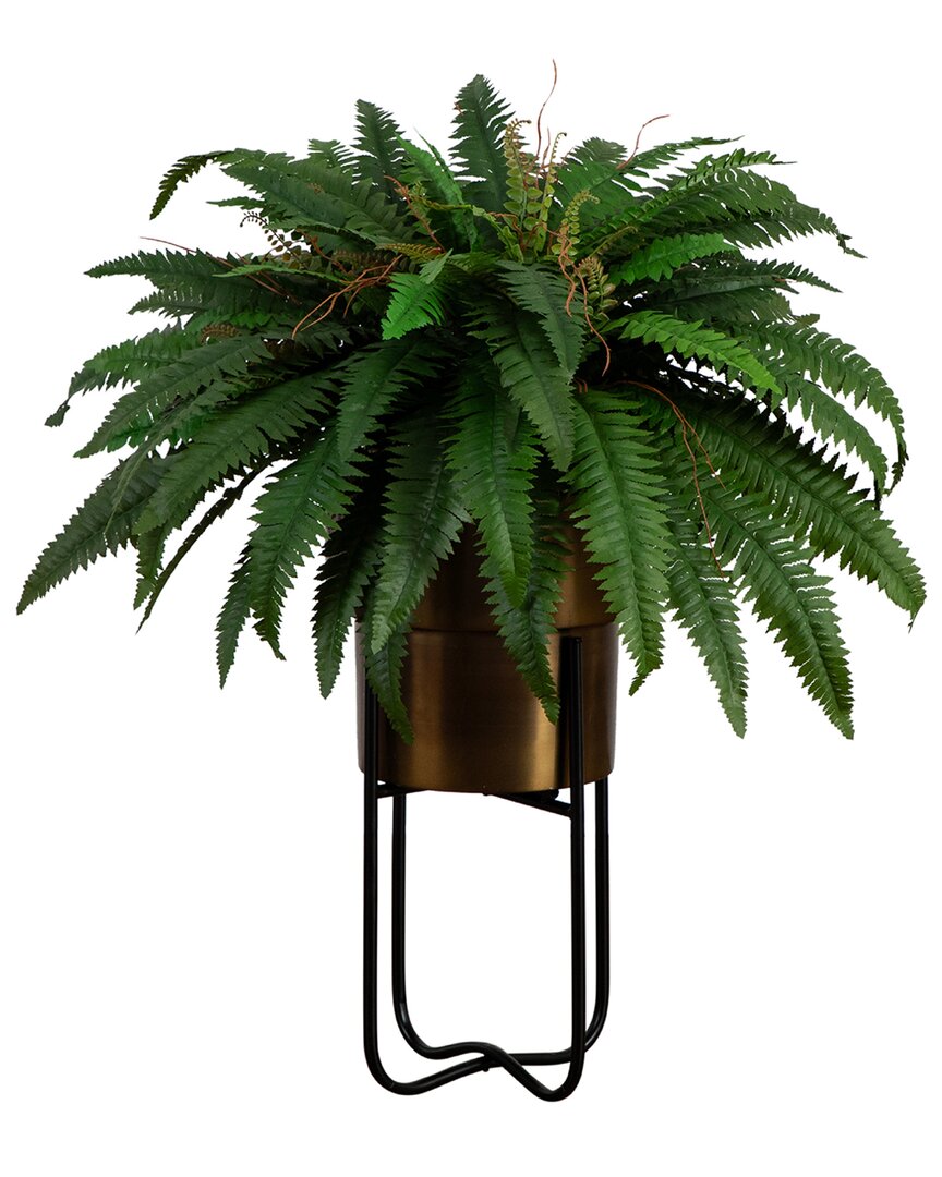 Nearly Natural 35in. Artificial Boston Fern In Brass Metal Plante