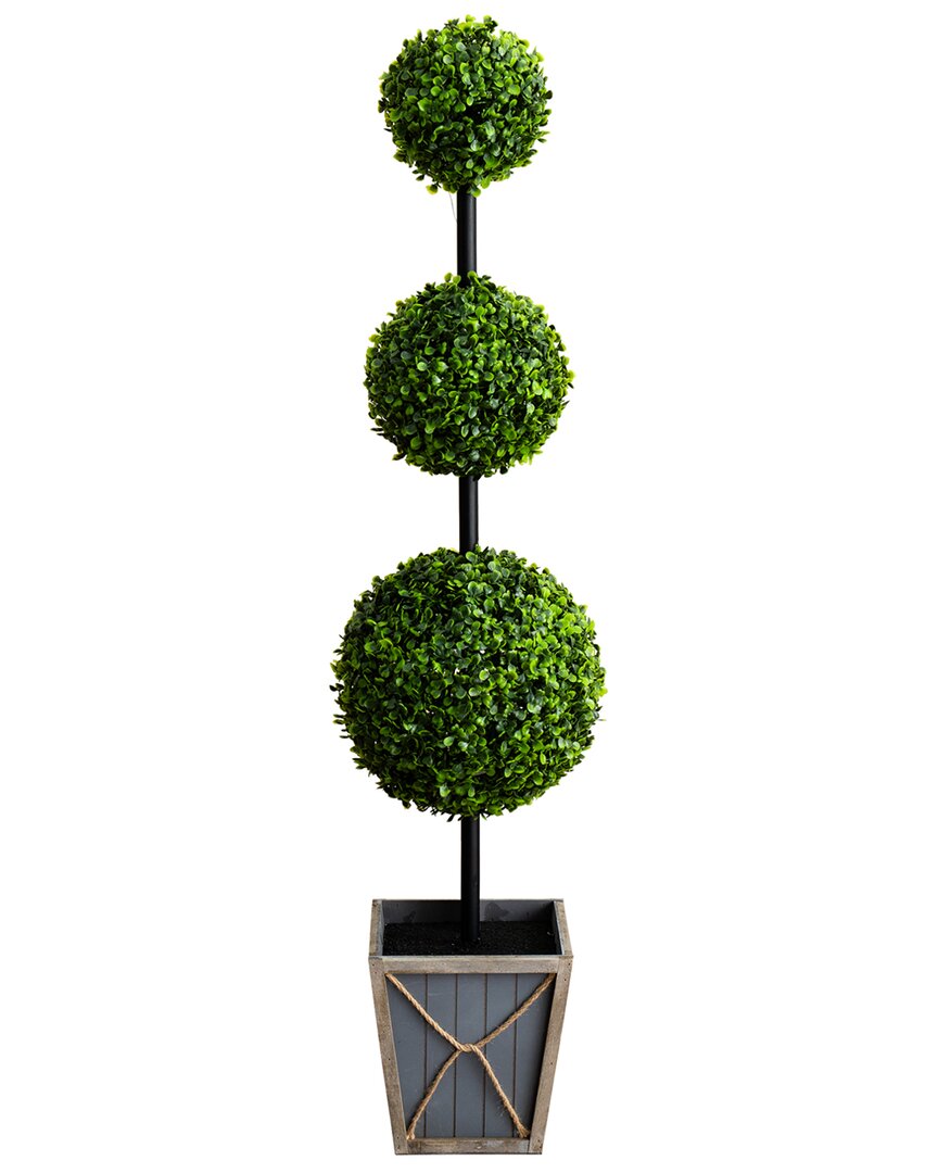 NEARLY NATURAL NEARLY NATURAL 45IN UV-RESISTANT ARTIFICIAL TRIPLE BALL BOXWOOD TOPIARY WITH  LED LIGHTS IN DECORATI 