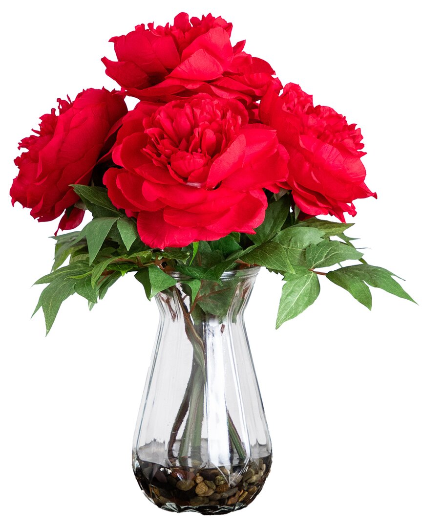 Nearly Natural 16in. Artificial Peony Arrangement In Glass Vase -