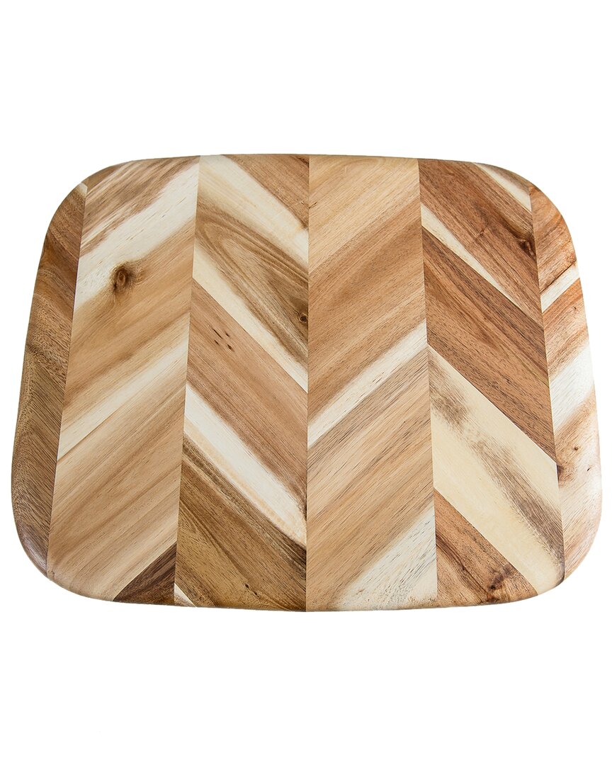 Lipper International Acacia Herringbone Rounded Edge Small Cutting/serve Board With Inset Handles In Brown