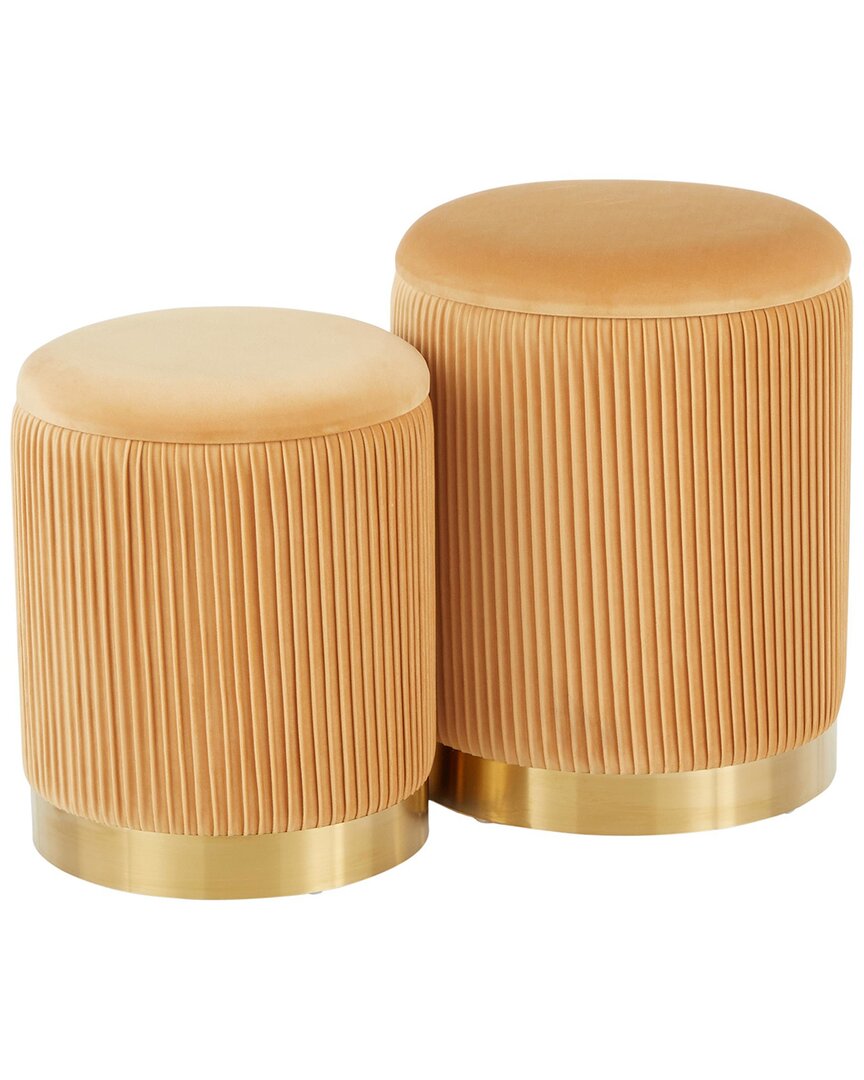Lumisource Set Of 2 Marla Nesting Pleated Ottomans In Gold