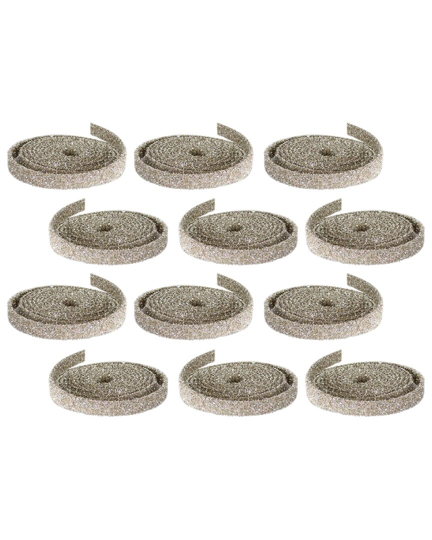 Melrose International Champagne Set Of 12 Rolls Glitter Rope Ribbon In Silver