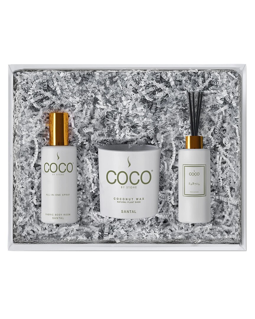 Coco By Stone Diffuser, Room Spray & Candle Gift Pack - Stone Fruit In White