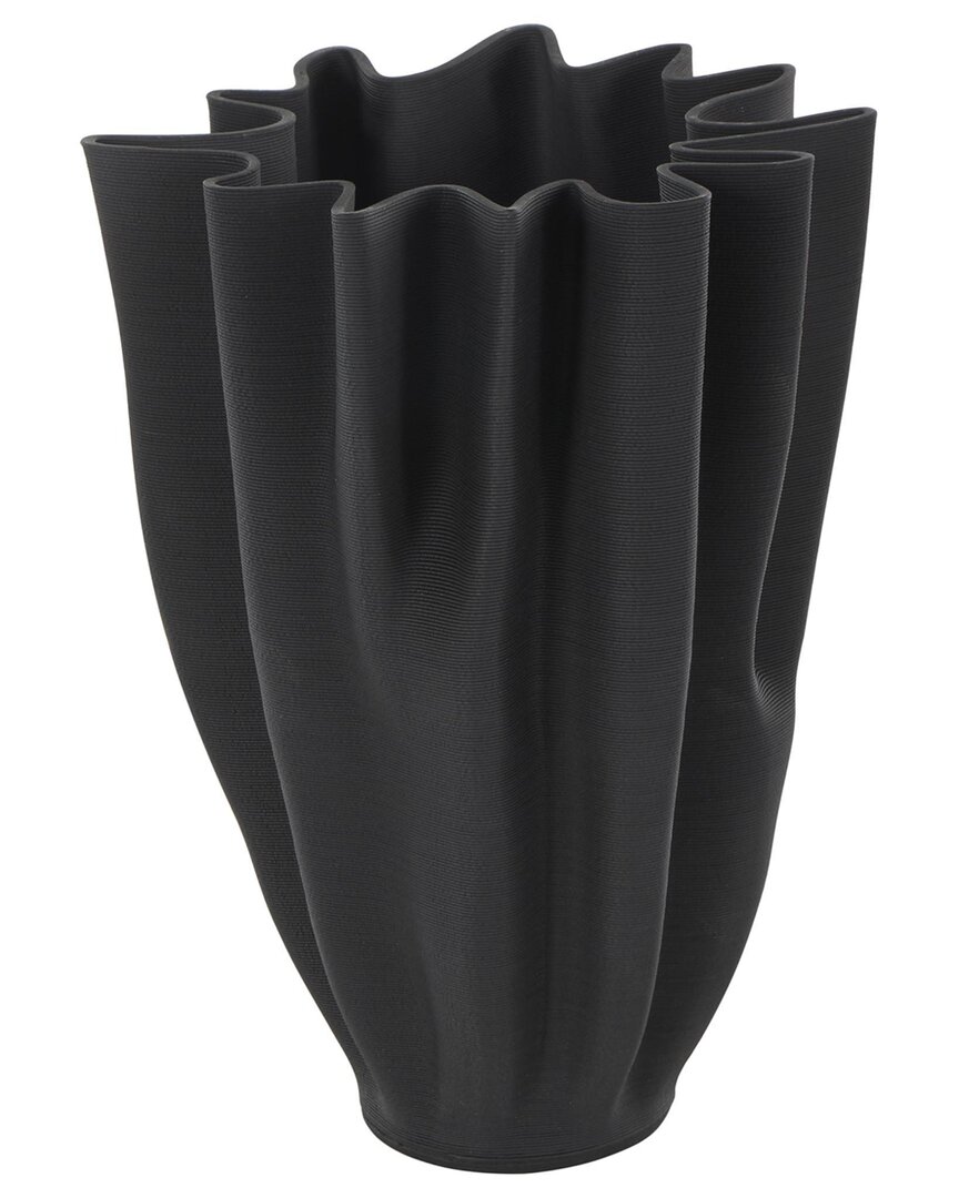 Peyton Lane Abstract Ceramic Dimensional Ribbed Tulip Decorative Vase In Black