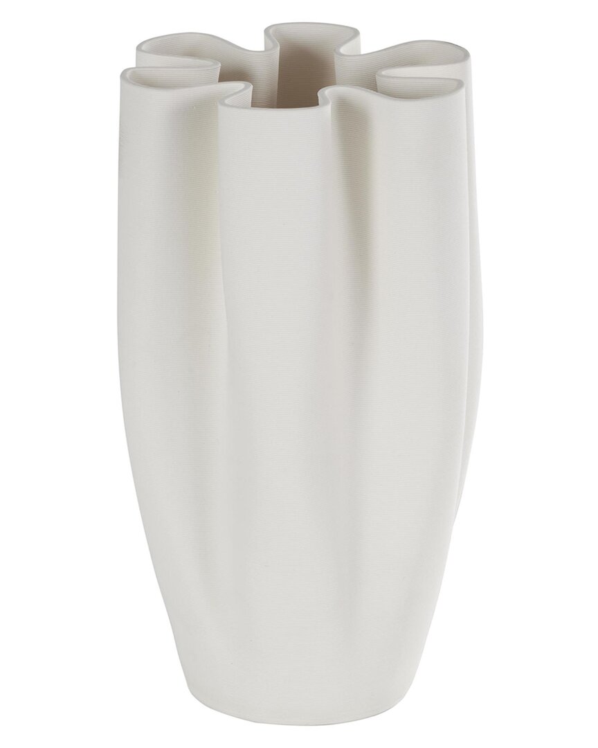 Peyton Lane Abstract Ceramic Ribbed Dimensional Folded Decorative Vase In White