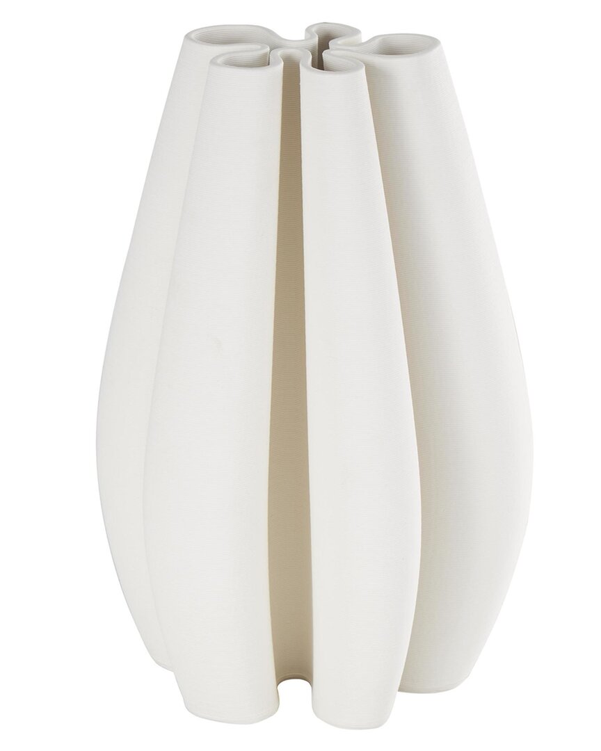 Peyton Lane Abstract Ceramic Ribbed Dimensional Concaved Decorative Vase In White