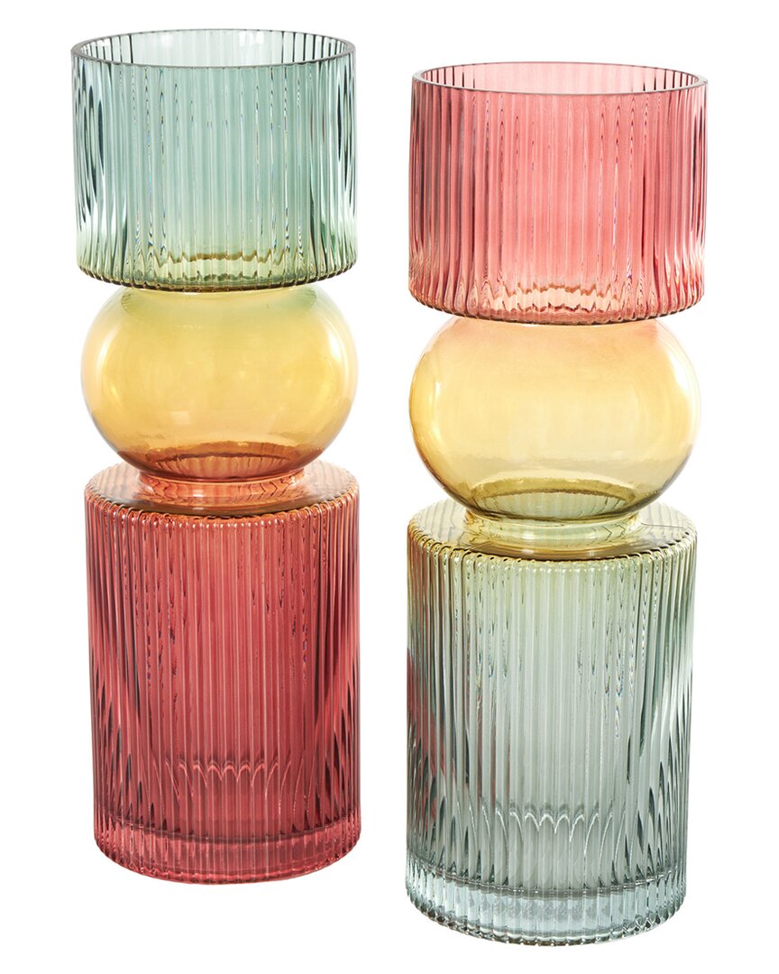 Peyton Lane Set Of 2 Multi Colored Glass Ribbed Va
