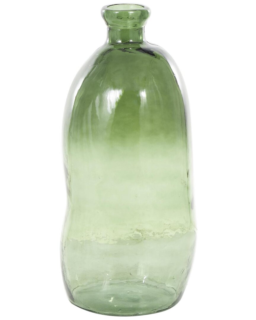 Peyton Lane Abstract Recycled Glass Handmade Tall Curved Ombre Spanish Bottle Decorative Vase In Green