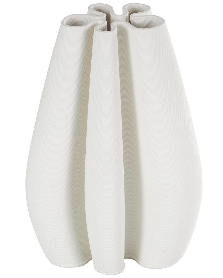 Peyton Lane Abstract Ceramic Ribbed Dimensional Concaved Decorative Vase In White