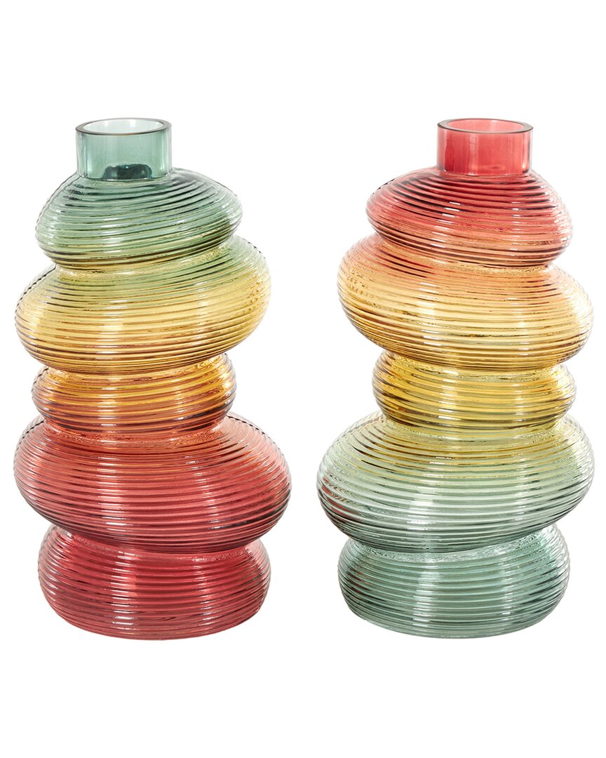 Peyton Lane Set Of 2 Multi Colored Glass Ribbed St