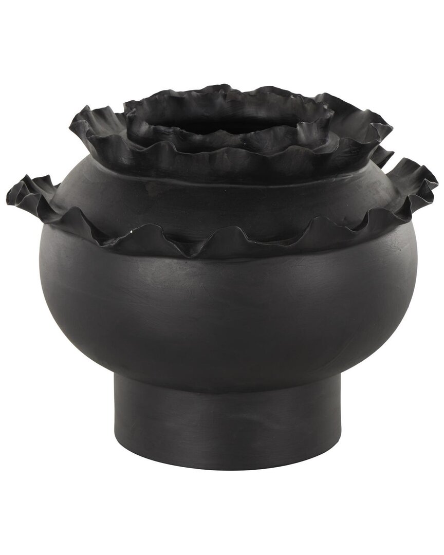 Peyton Lane Abstract Ceramic Floral Inspired Decorative Vase In Black