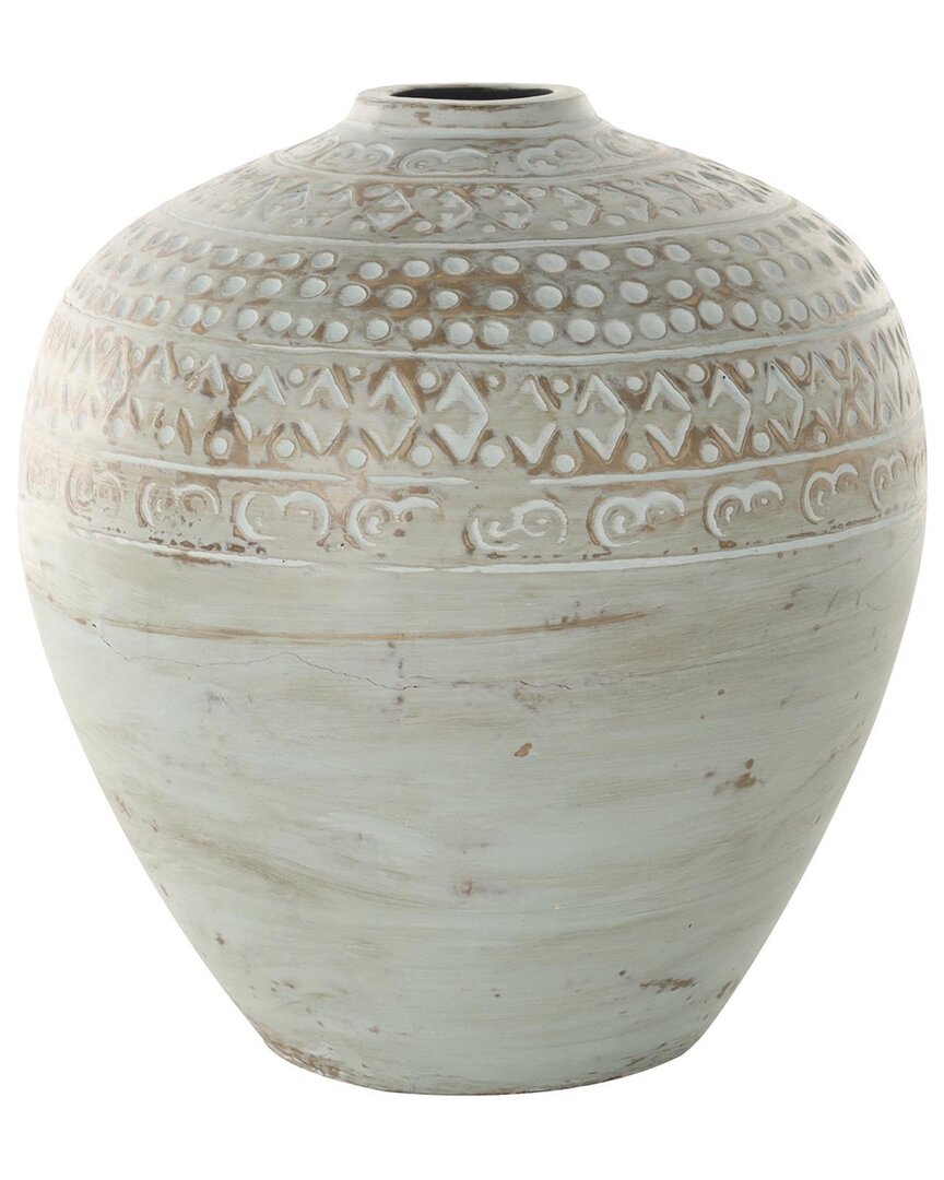 Peyton Lane Ceramic Handmade Antique Style Wide Rounded Decorative Vase In Green