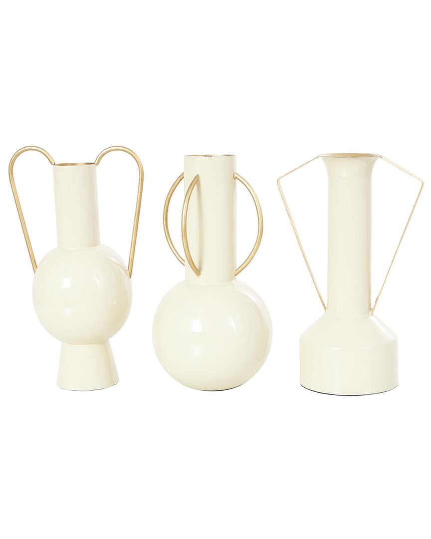 Cosmoliving By Cosmopolitan Set Of 3 Abstract Metal Decorative Vase In White