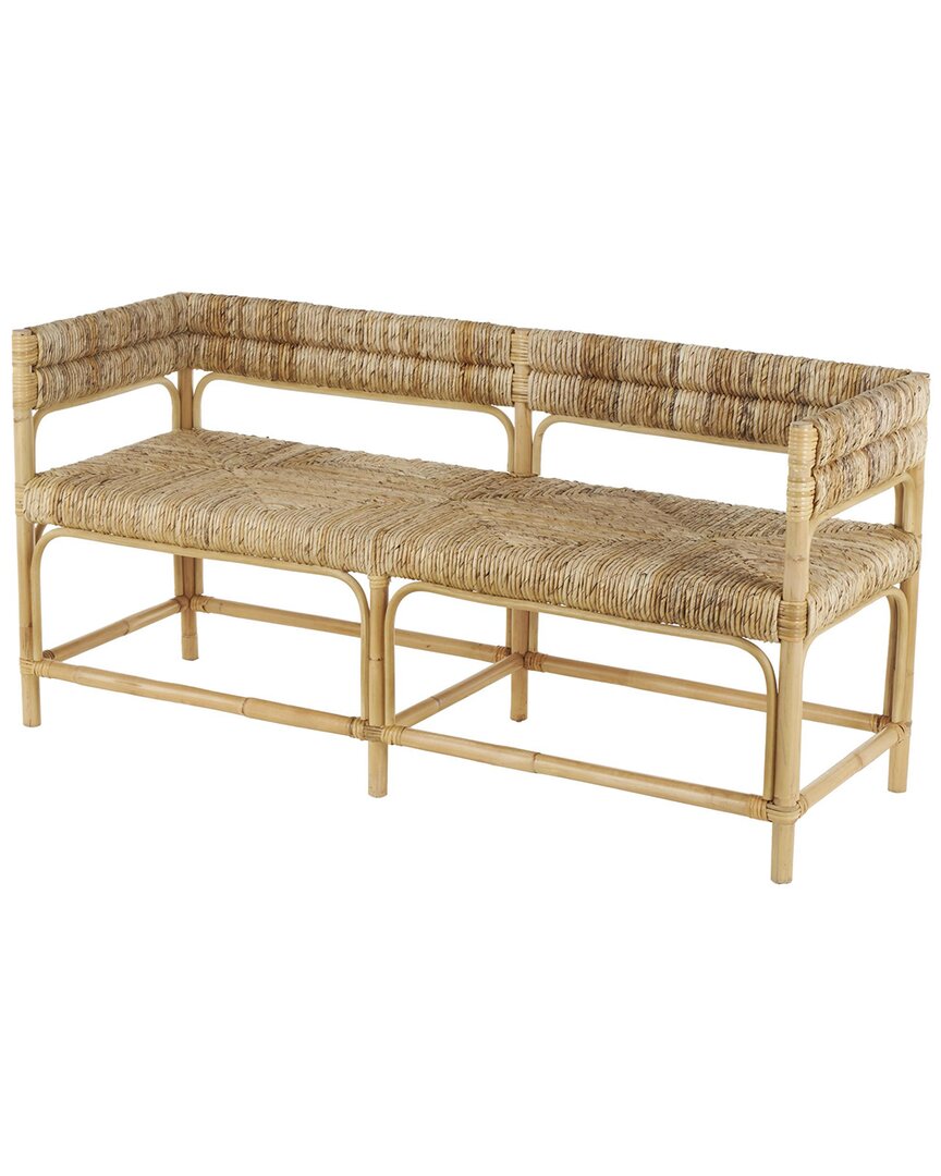 PEYTON LANE PEYTON LANE RATTAN HANDMADE WRAPPED HOME BENCH WITH DIAMOND PATTERNED SEAT &  ARCHED PANELS 