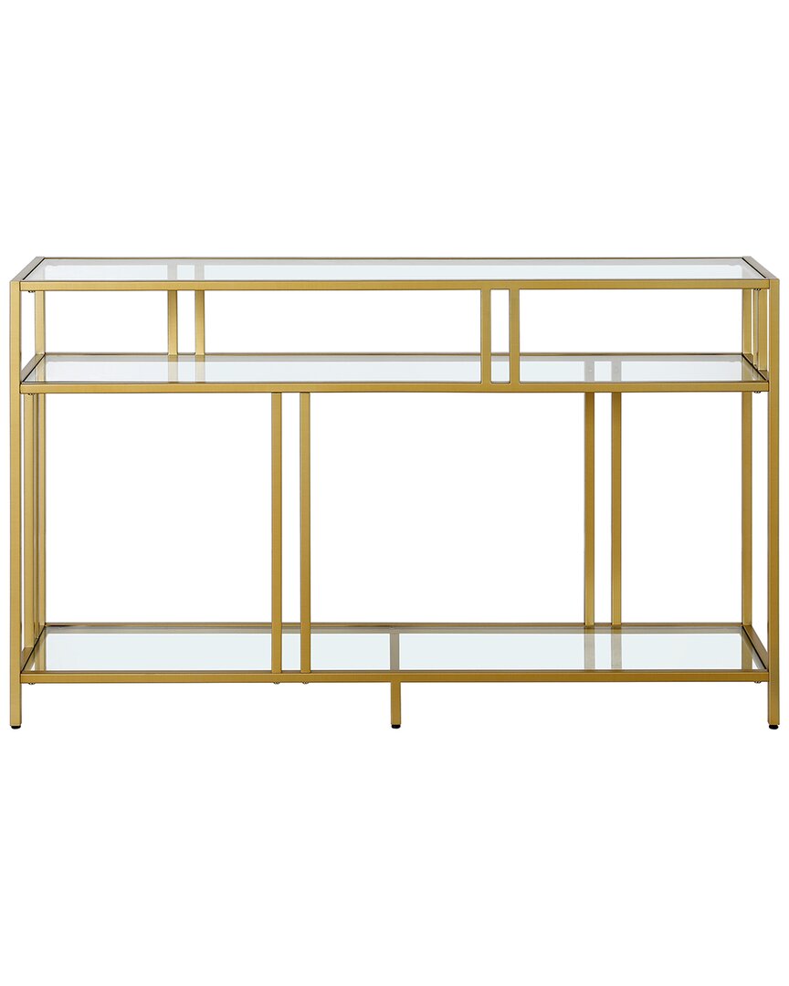 Abraham + Ivy Cortland 48in Brass Finish Console Table With Glass Shelves In Gold