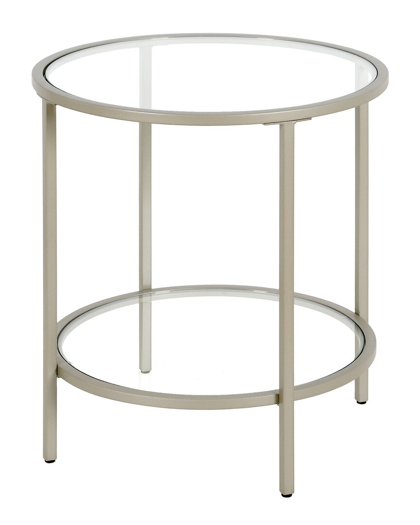 Abraham + Ivy Sivil Satin Nickel Round Side Table With Glass Shelf In Silver