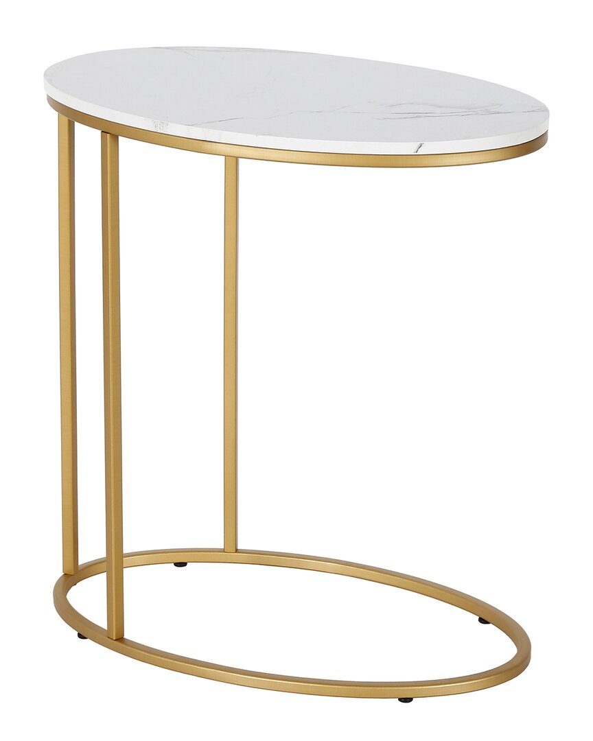 Abraham + Ivy Enzo Brass Side Table With Faux Marble Top In Gold