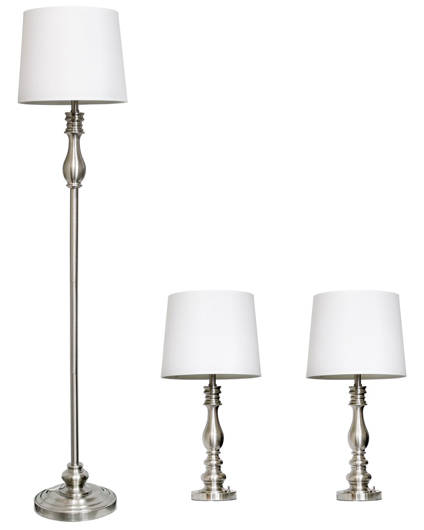 Lalia Home Perennial Morocco Classic 3pc Metal Lamp Set (2 Table Lamps, 1  Floor Lamp) In Silver