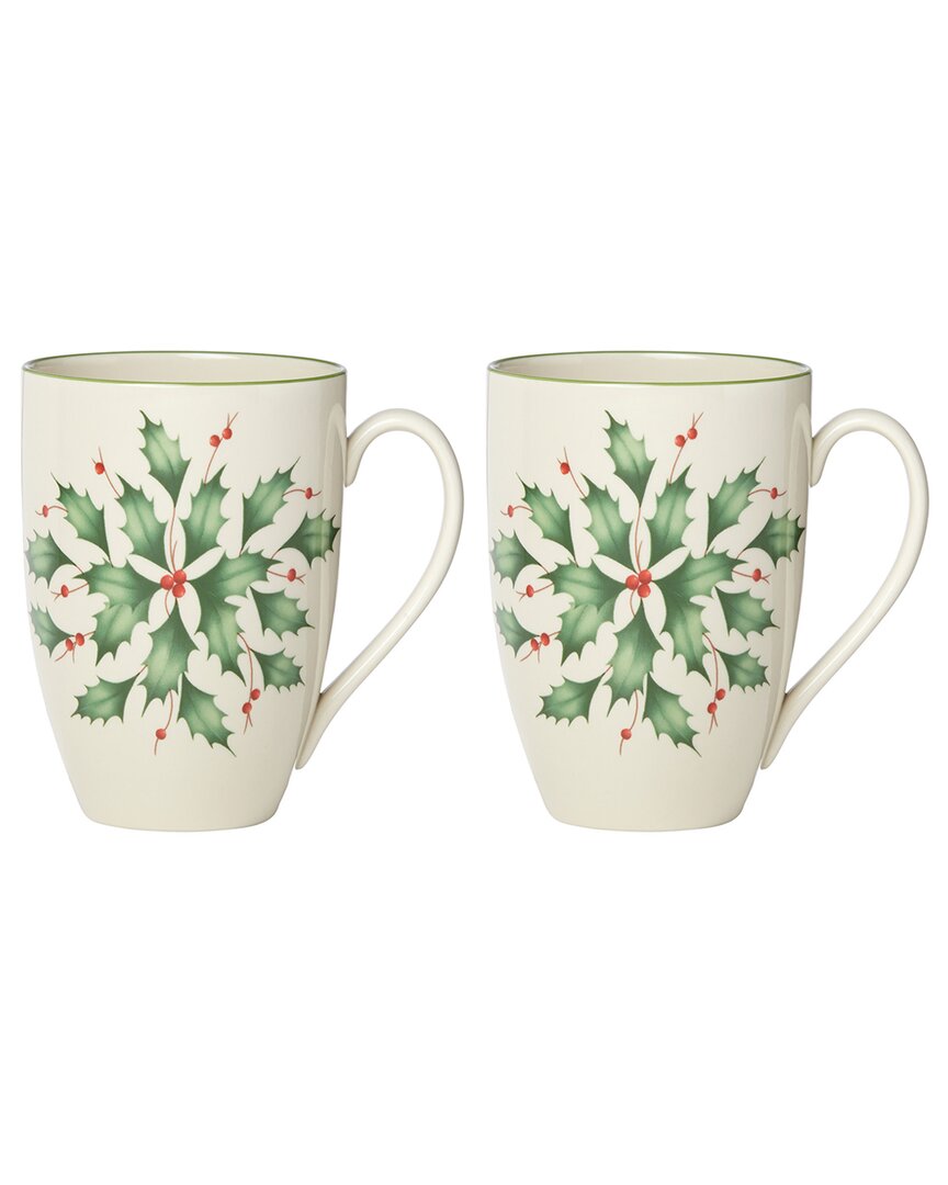 Lenox Hosting The Holidays 2-piece Holly Mug Set In White