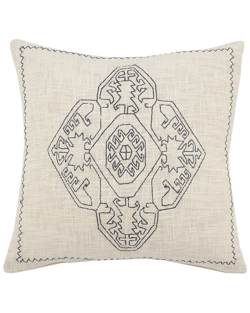 Lr Home Daniela Embroidered Damask Medallion Lumbar Throw Pillow In White