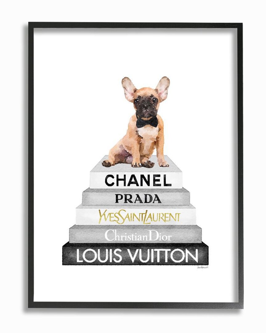 Stupell Relaxed Puppy Resting On Chic Women's Fashion Book Wall Art In White