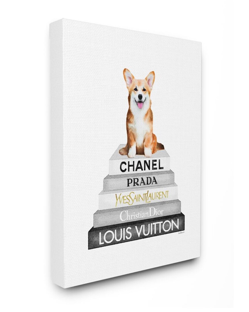 Stupell Smiling Corgi Puppy On Glam Fashion Icon Book Wall Art In White