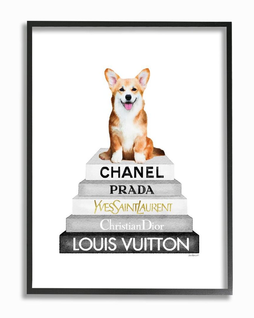 Stupell Smiling Corgi Puppy On Glam Fashion Icon Book Wall Art In White