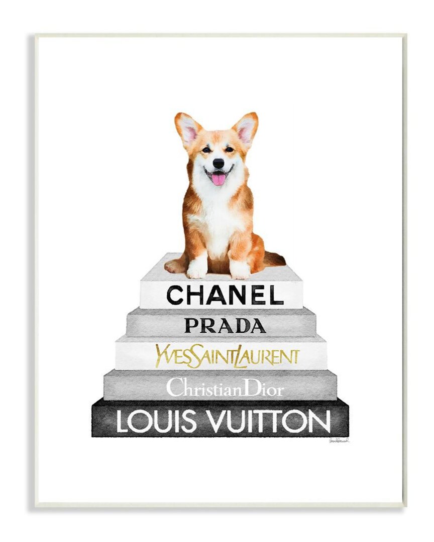 Stupell Smiling Corgi Puppy On Glam Fashion Icon Book Wall Art In White