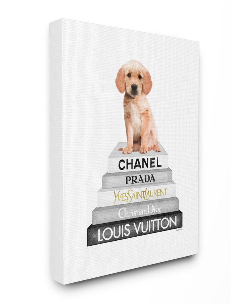 Stupell Resting Puppy On Glam Fashion Icon Book Wall Art In White