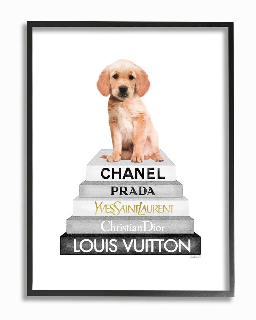 Stupell Resting Puppy On Glam Fashion Icon Book Wall Art In White