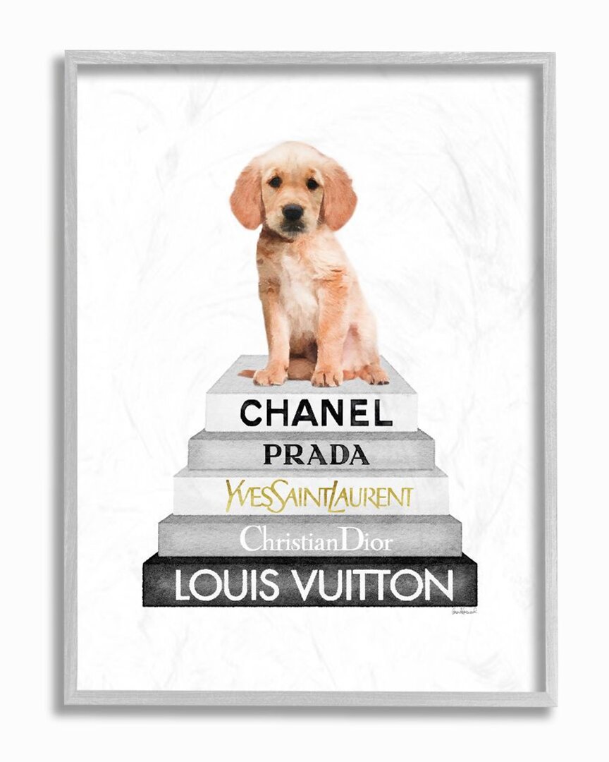 Stupell Resting Puppy On Glam Fashion Icon Book Wall Art In White