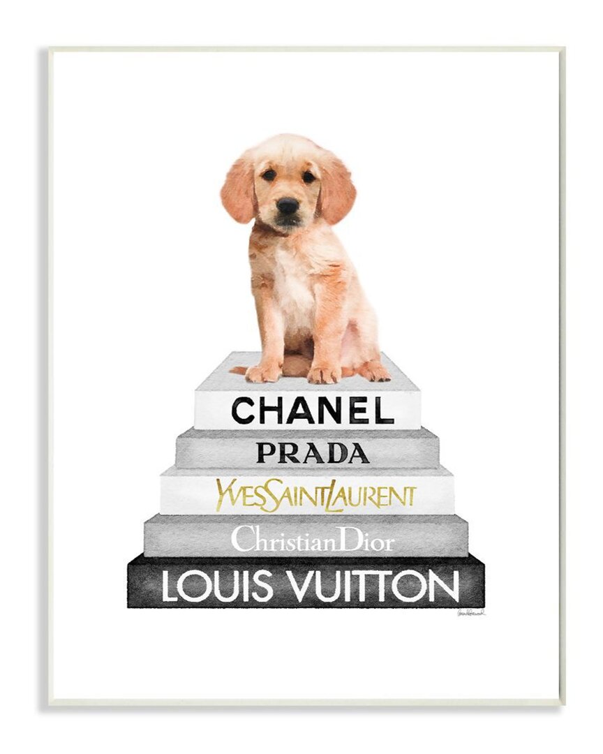 Stupell Resting Puppy On Glam Fashion Icon Book Wall Art In White