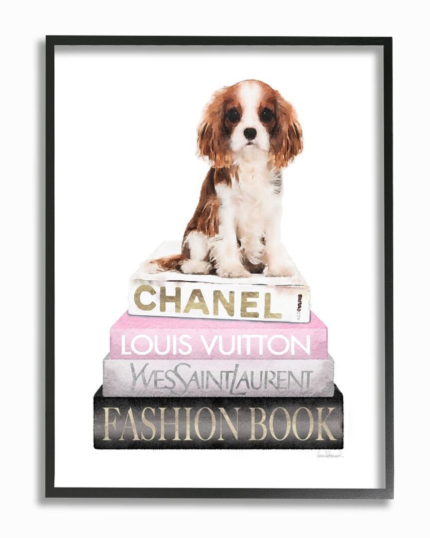 Stupell Resting Spaniel Puppy And Iconic Fashion Book Wall Art In White