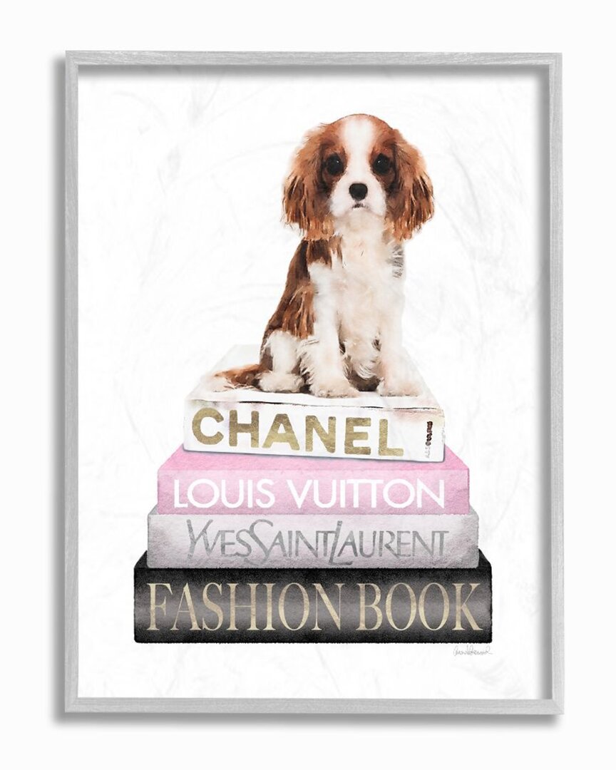 Stupell Spaniel Puppy & Fashion Books Wall Art In White