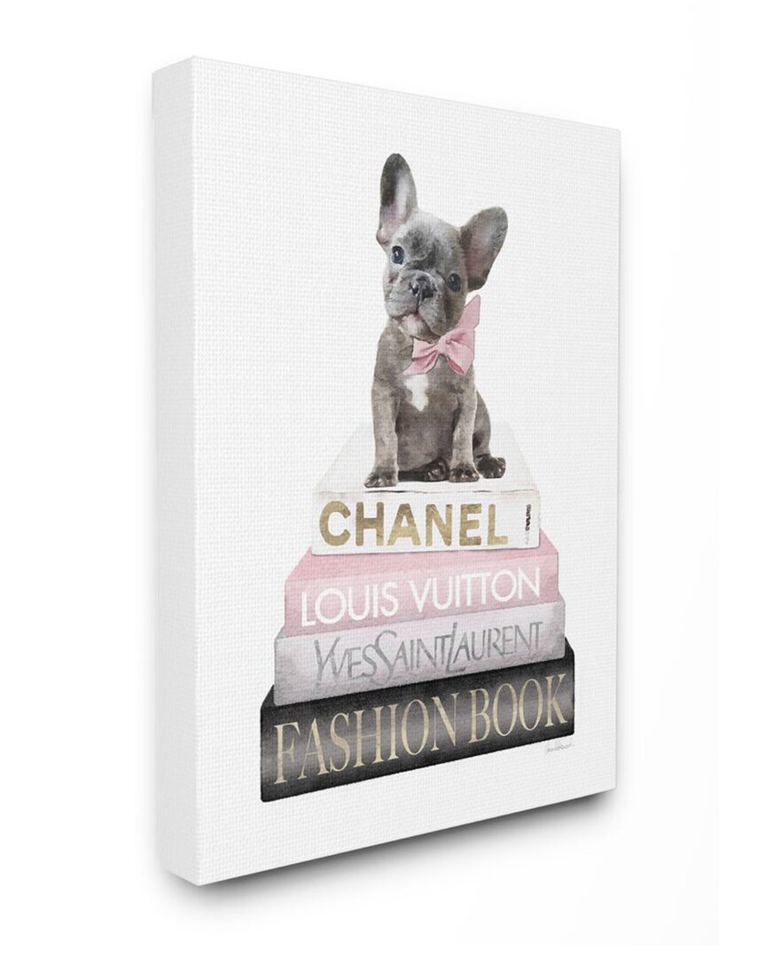 Stupell Dashing French Bulldog And Iconic Fashion Book Wall Art In White