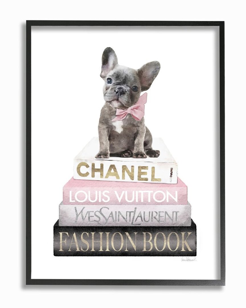 Stupell Dashing French Bulldog And Iconic Fashion Book Wall Art In White