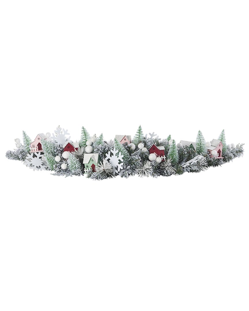 Seasonal Llc Snowy Cottage 60in Mantel Swag Pre-lit In Green