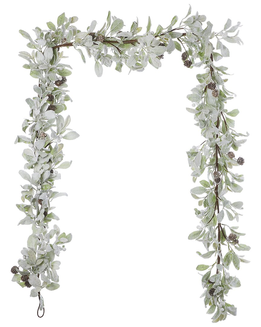 Seasonal Llc Snowy Lambs Ear & Holly Berry 9ft Garland In Green
