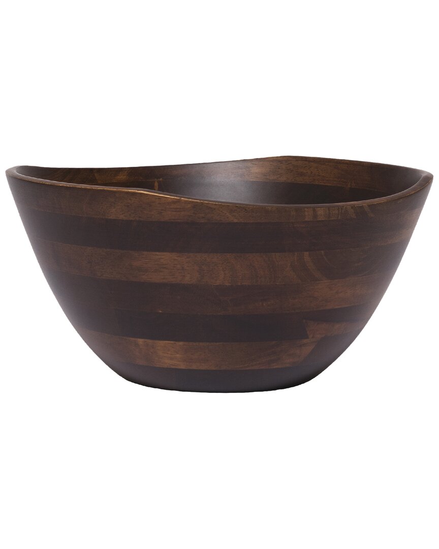 Lipper International Walnut Finish Wavy Rim Large Bowls With Salad Hands In Brown