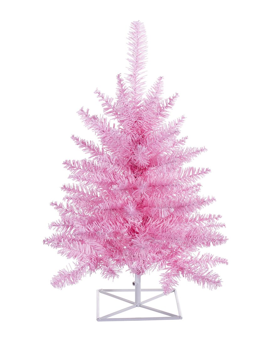 Vickerman 2ft Pink Artificial Unlit Christmas Tree With 84 Pvc Tips & Plastic  Tree Stand