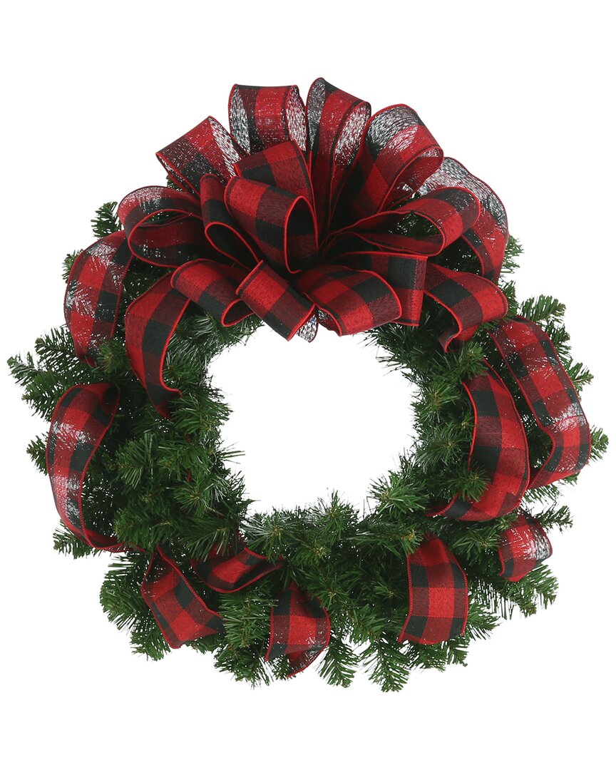 Creative Displays 26in Holiday Wreath With Red And Black Plaid Bow In Red