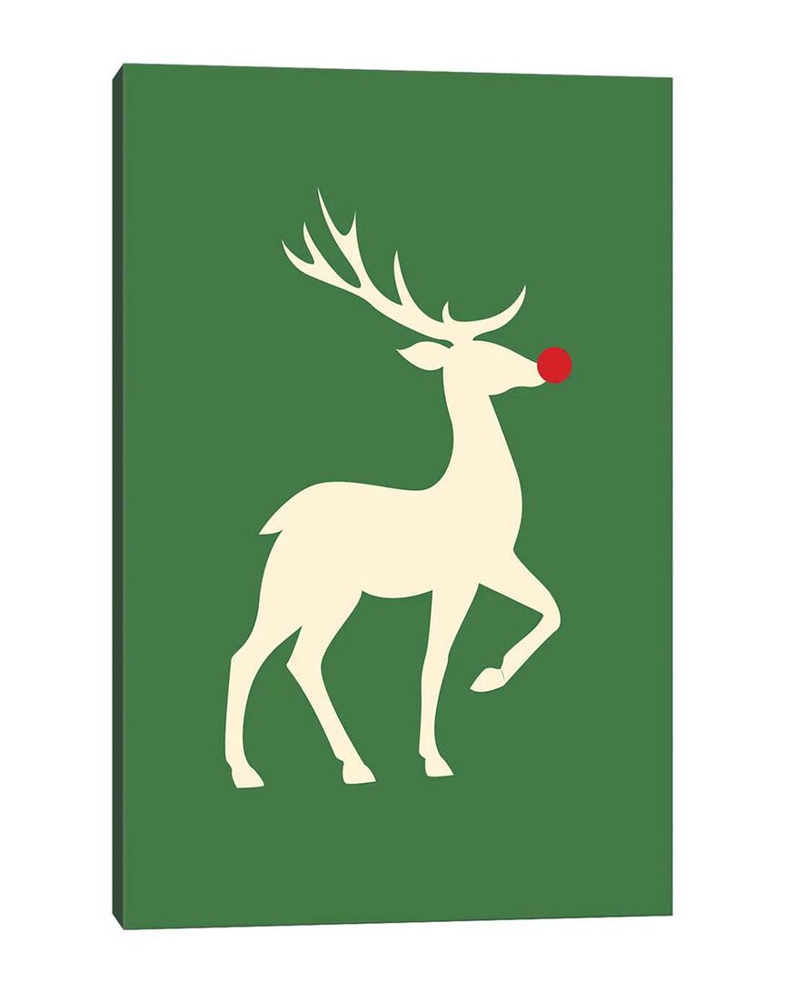 Icanvas Natural Christmas - Rudolph The Red Nosed Reindeer On Green Background Wall Art