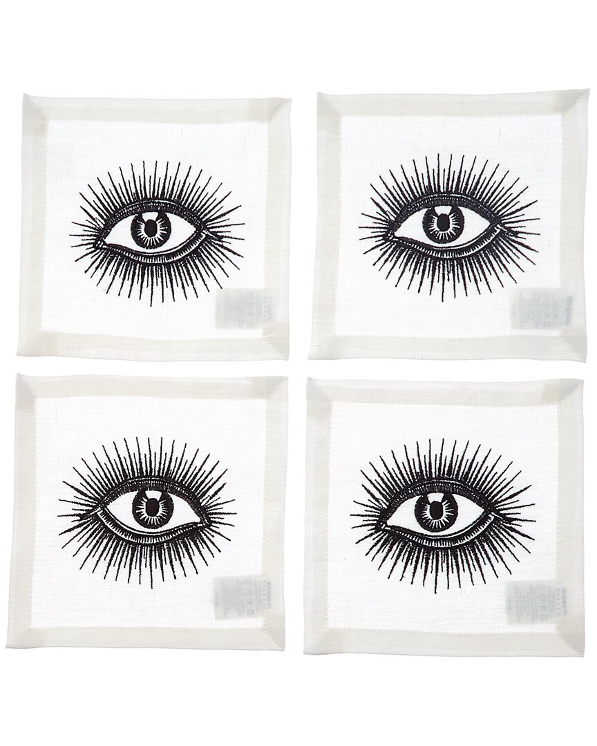 Jonathan Adler Eyes Linen Cocktail Napkins Set Of Four In White