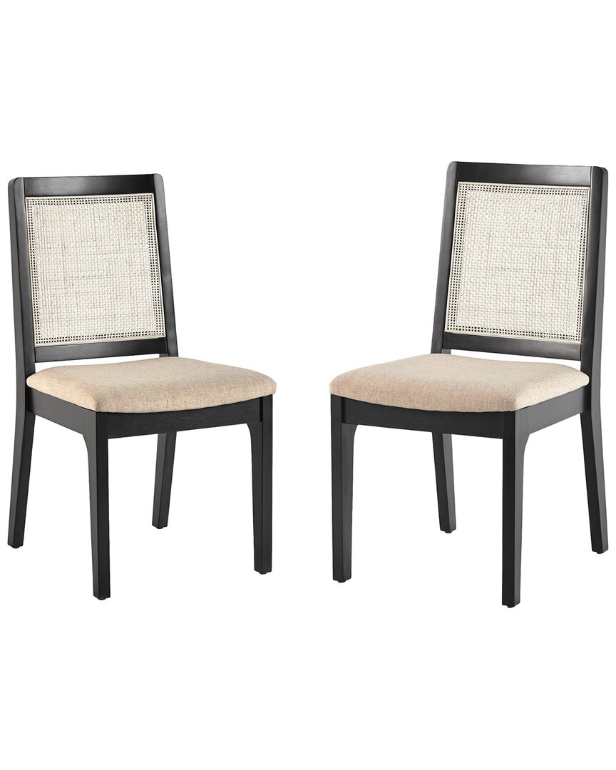 Walker Edison Set Of 2 Modern Solid Wood Dining Chairs With Rattan Inset Back In Black