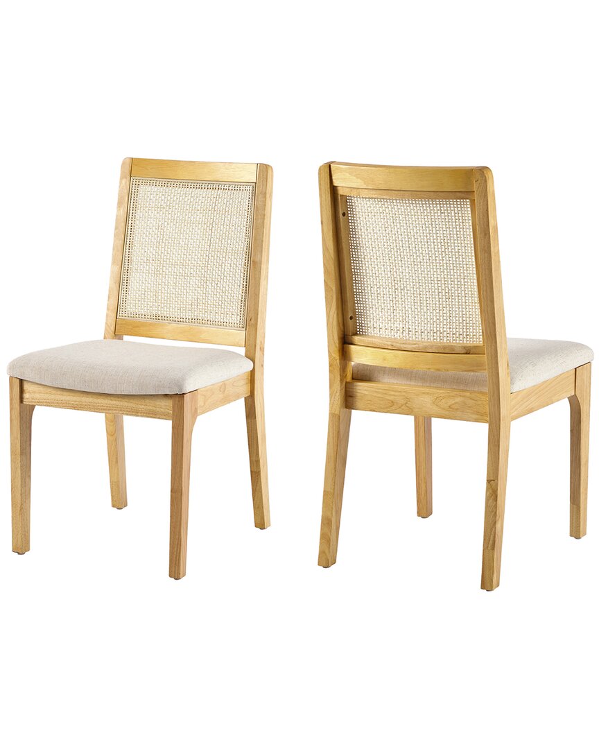 Walker Edison Set Of 2 Modern Solid Wood Dining Chairs With Rattan Inset Back In Brown