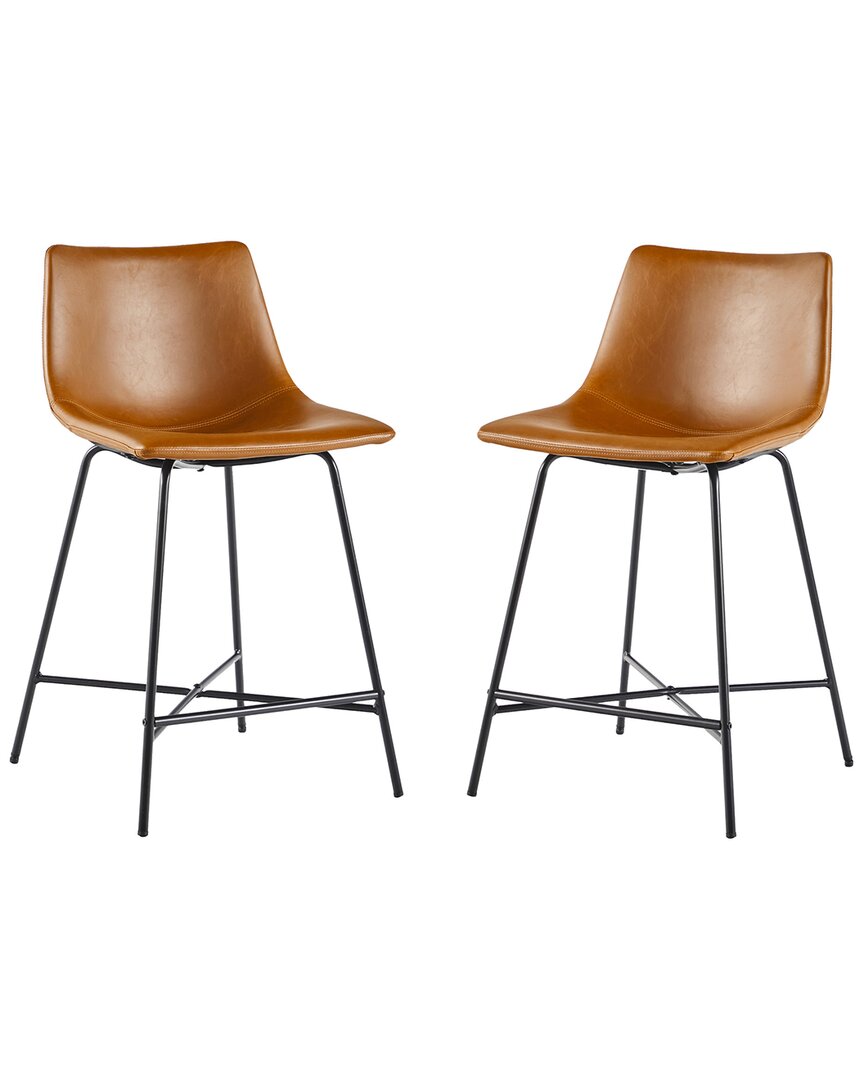 Walker Edison Set Of 2 Modern Upholstered Dining Chairs With Metal X Base In Brown