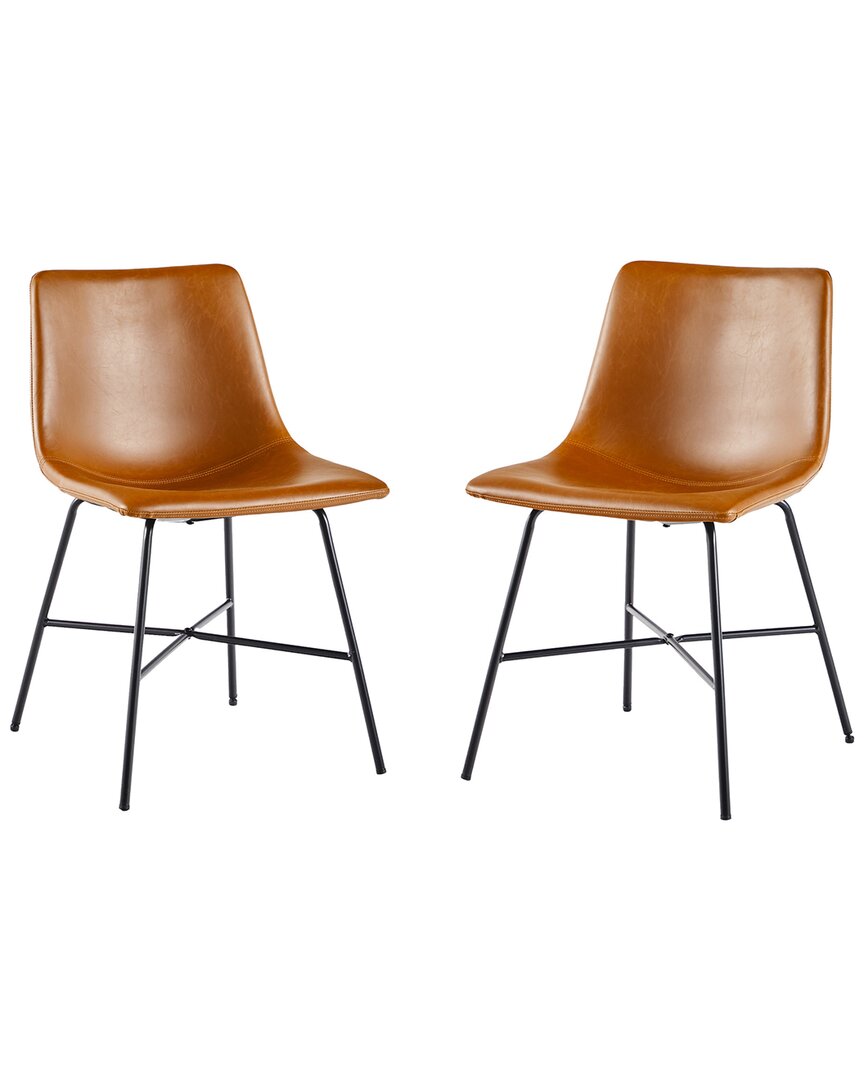Walker Edison Set Of 2 Modern Upholstered Dining Chairs With Metal X Base In Brown