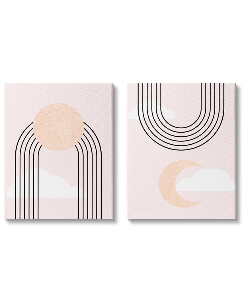 Stupell Industries Rising Sun Rainbow Crescent Moon Abstract Pink Sky 2pc Stretched Canvas Wall Art Set By D