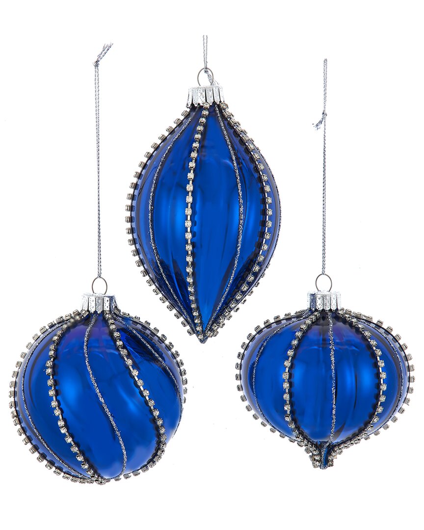 Kurt Adler 80mm Glass Shiny Blue Gemmed Onion In Blue