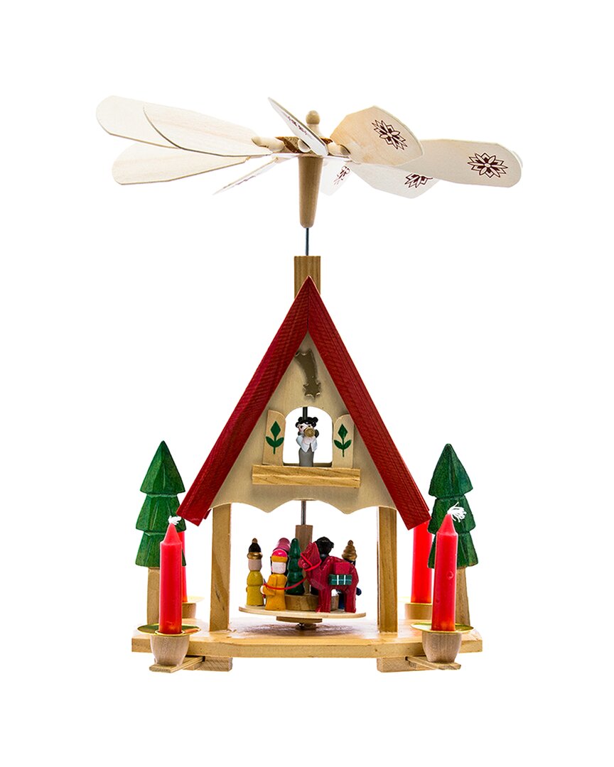 Kurt Adler 12in Wood Alpine House Carousel Tablepiece
